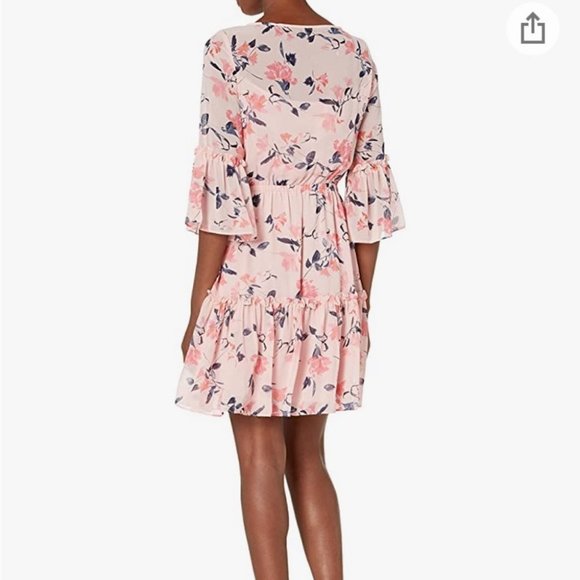 NWT Eliza J pink floral bell sleeve tiered ruffle dress 16W - Picture 13 of 16